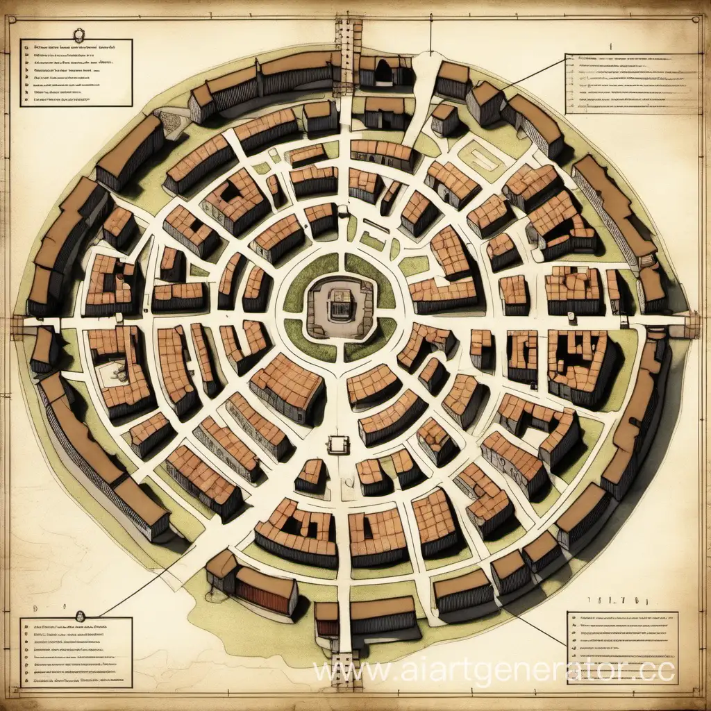 Schematic map of a small medieval non-circular settlement with a large urban square in the center