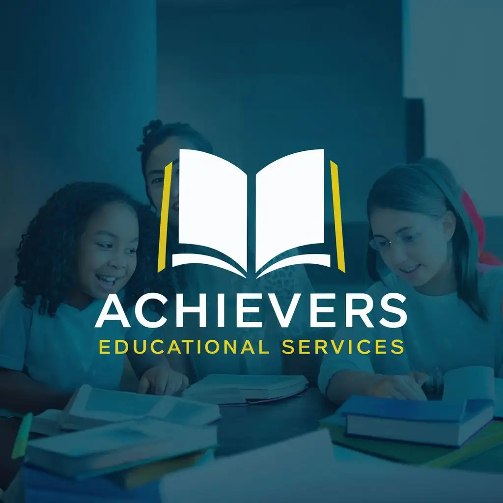 logo, Books and students, with the text "Achievers educational services", typography, be used in Education industry