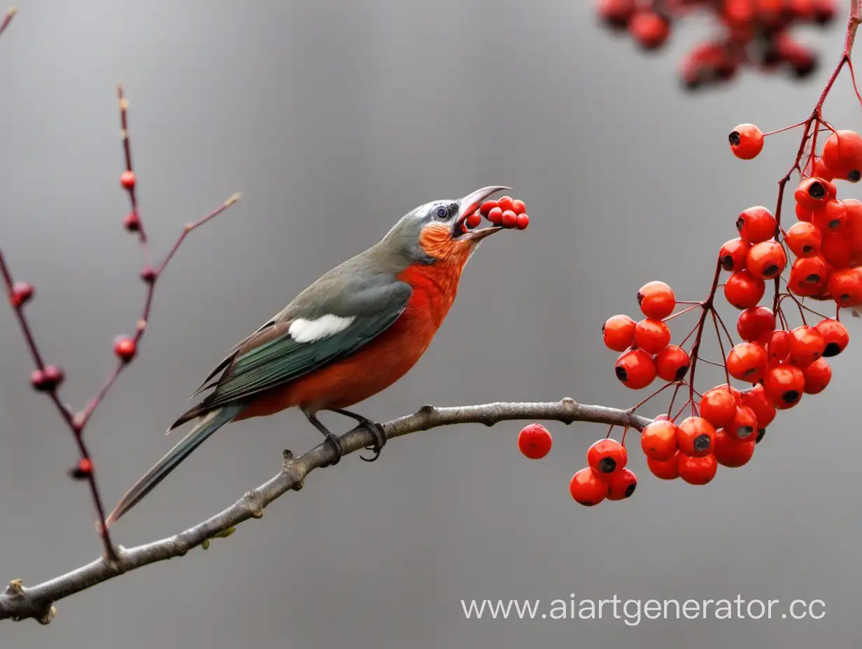 Bird-Feeding-on-Rowan-Berry-in-Natural-Setting