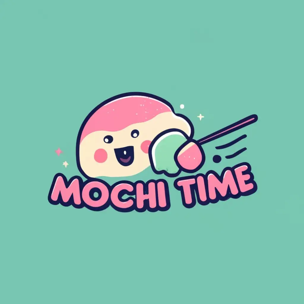 logo, mochi ice cream, cute, fun, playful, think kawaii, sanrio, illustration, Mascot, with the text "Mochi Time", typography