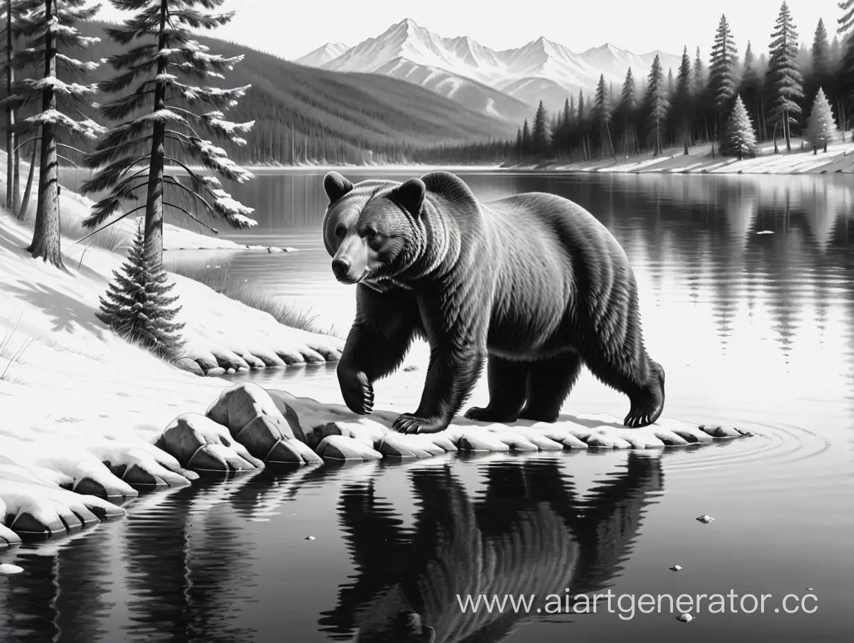 Realistic-Pencil-Drawing-of-Detailed-Bear-by-the-Lake