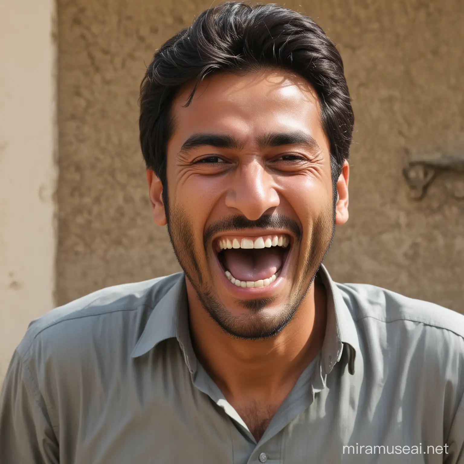 Joyful Pakistani Man Enjoying a Moment of Unrestrained Laughter