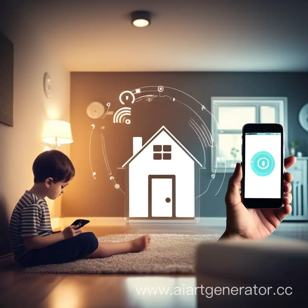 Smart-Home-Control-Child-Navigating-Technology-from-a-Smartphone