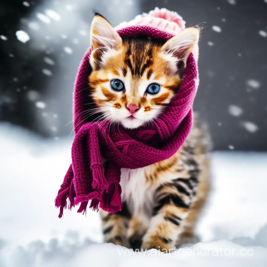 Adorable-SnowClad-Kitten-in-Scarf-and-Hat