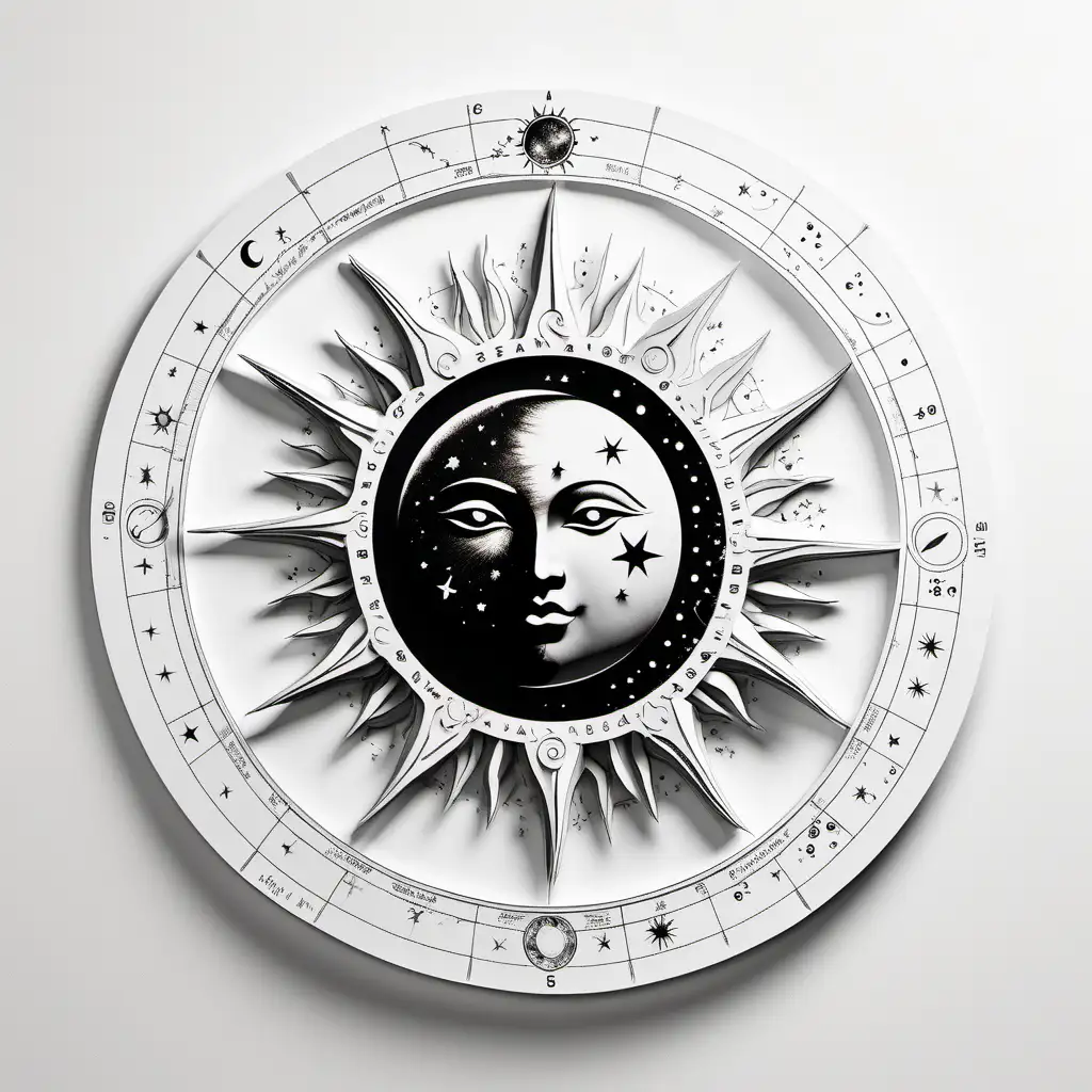astrology sun and moon eclipse on pure white paper front view 