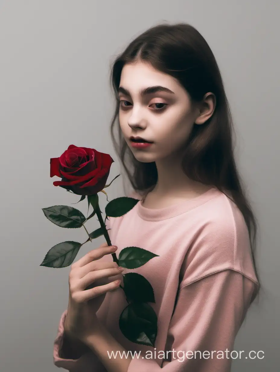 Девушка держит розу в руке