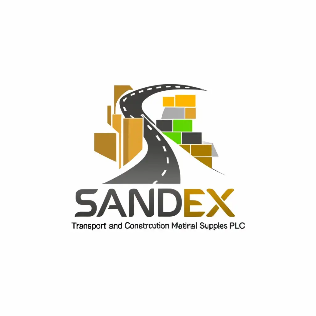 a logo design,with the text "Sandex Transport and Construction Material Suppliers PLC", main symbol:Road, Construction Material,Moderate,clear background
