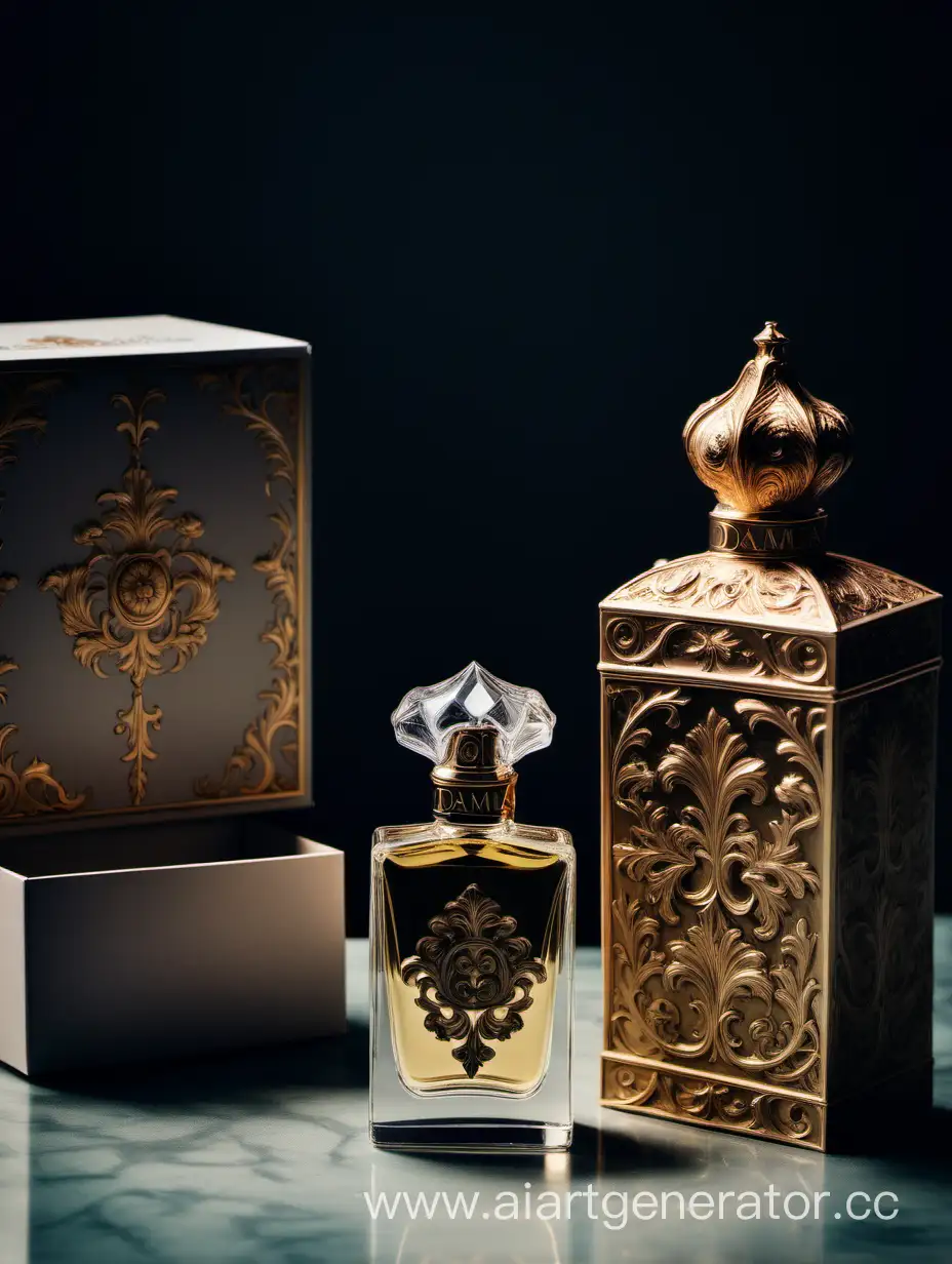 a bottle of damas cologne sitting next to a box, a flemish Baroque by Demetrios Farmakopoulos, instagram contest winner, dau-al-set, dynamic composition, contest winner, feminine