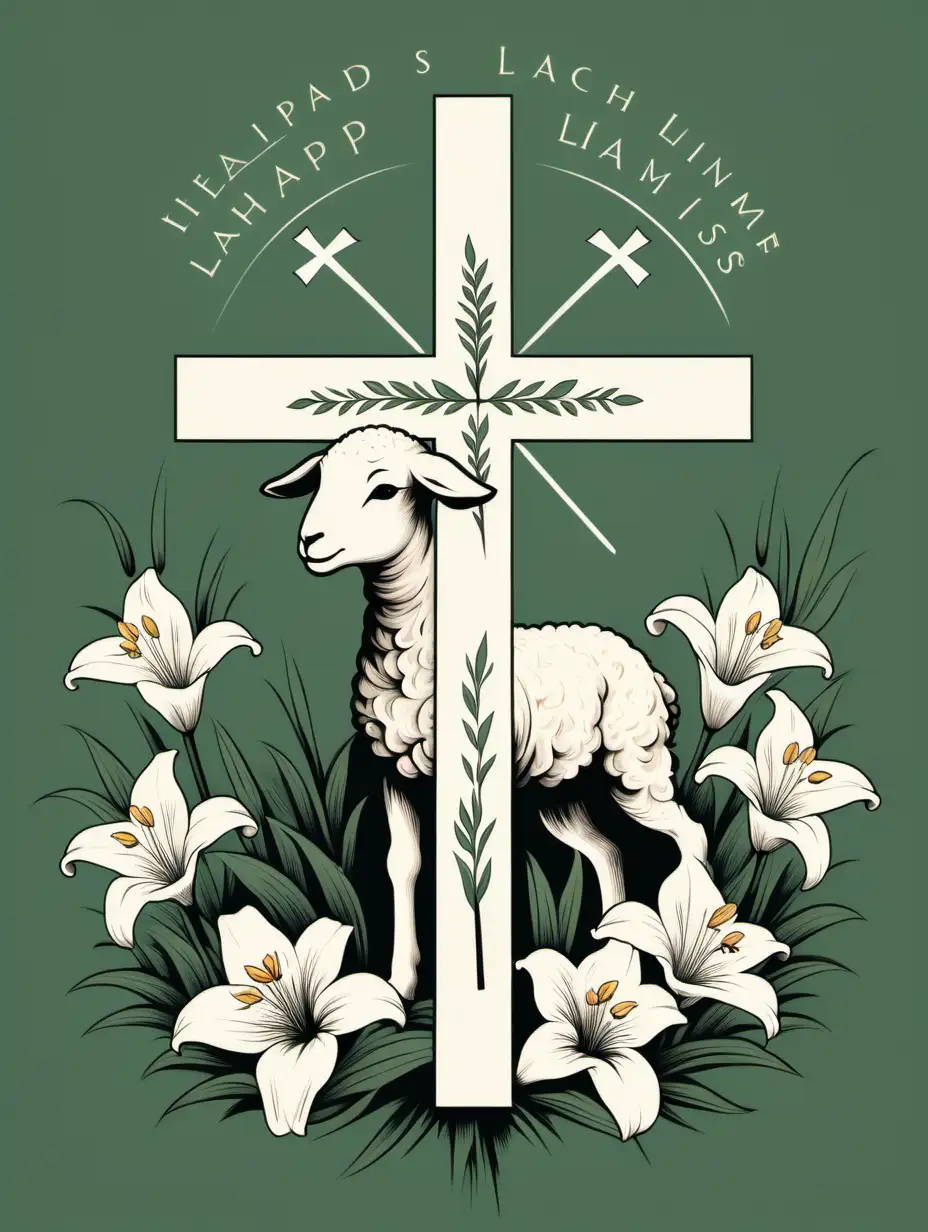 A minimalist design featuring a simple, symbolic image of a lamb and a cross, surrounded by Easter lilies, with Bible verses integrated into the design, creating a visually striking and impactful cover.