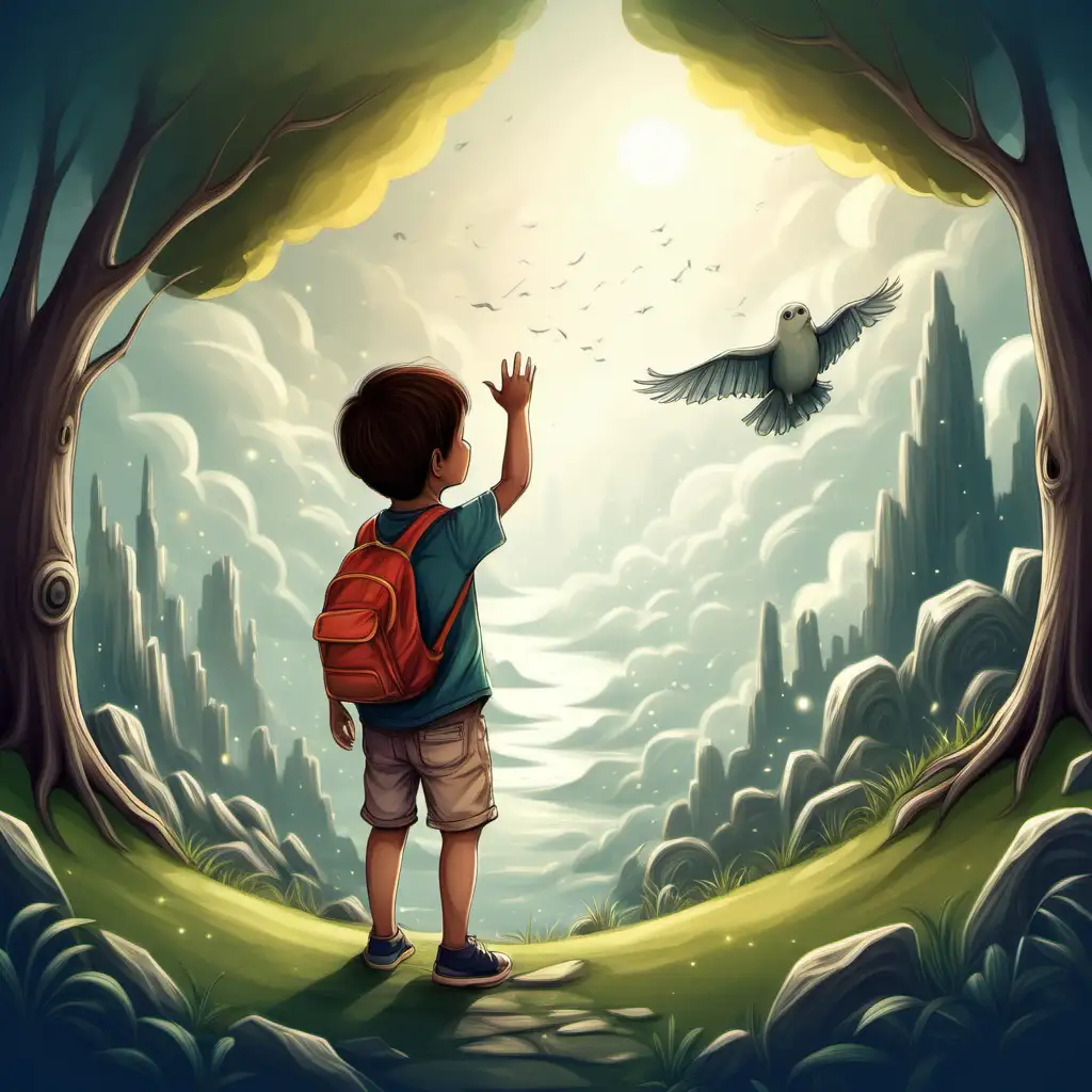 Create me an illustration of a children discovering the world 