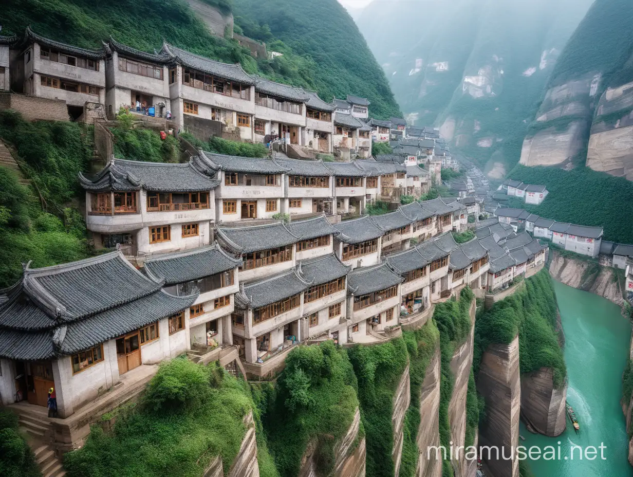 Guofeng Village Cliffside Homes Connected by Pathways