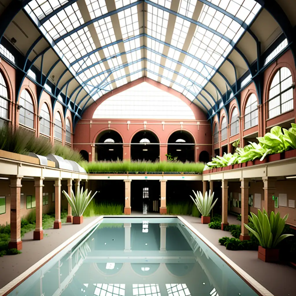 Indoor Garden Oasis and Market Hall Transformed from Abandoned Pool