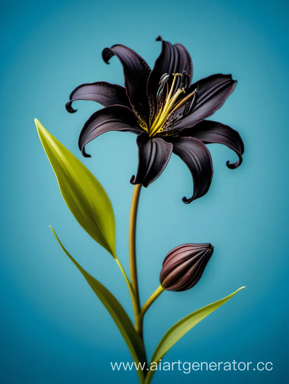 Botanical wild black Lily flower on blue background