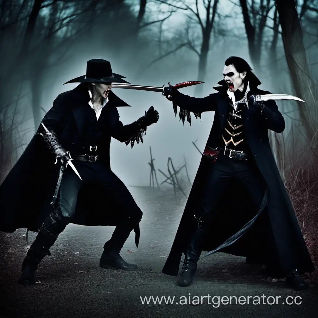 Two vampire hunters fight, vampires, gothic