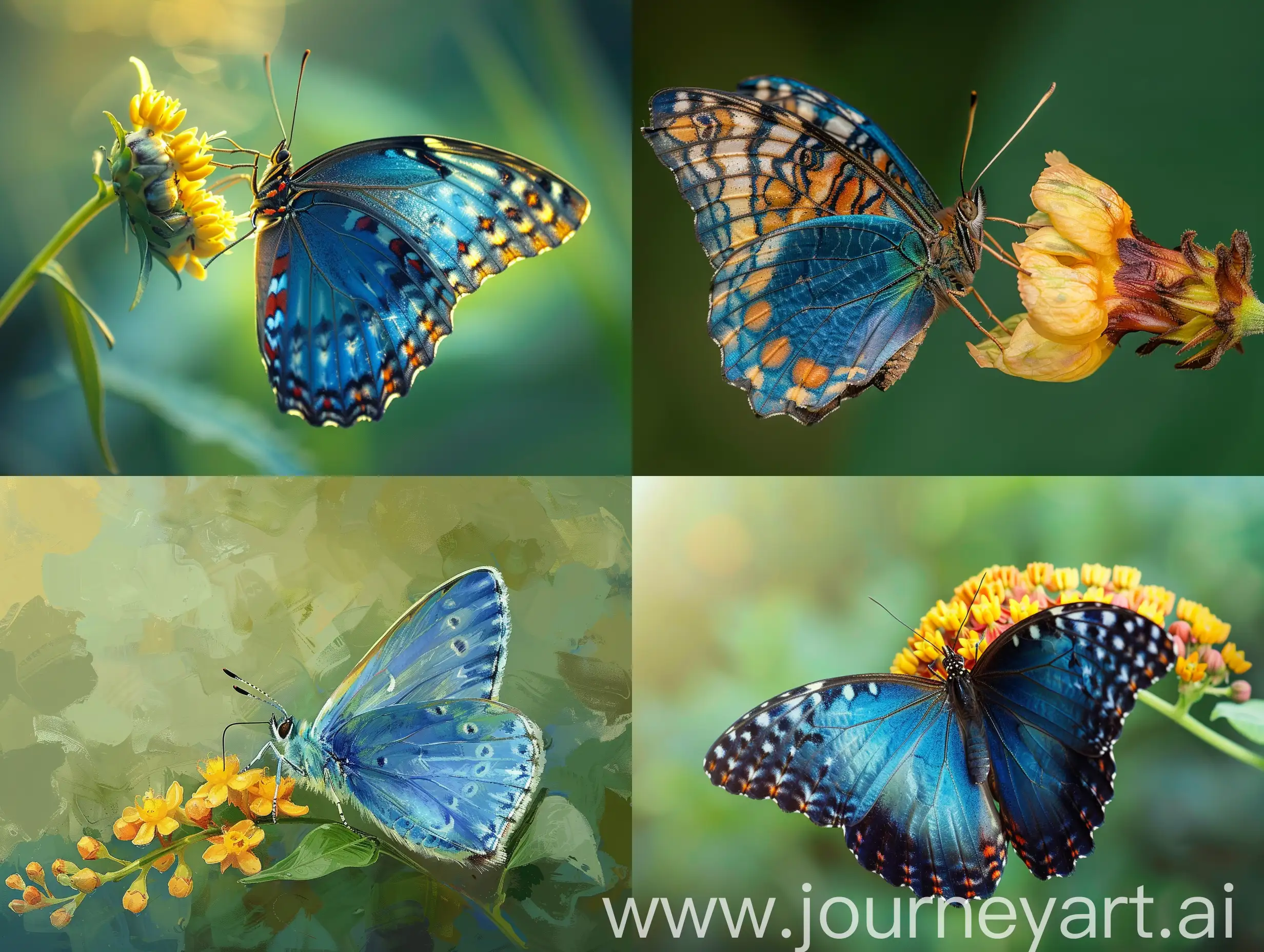 Palo-Verdes-Blue-Butterfly-Resting-on-Delicate-Yellow-Flower-in-Lush-Green-Setting