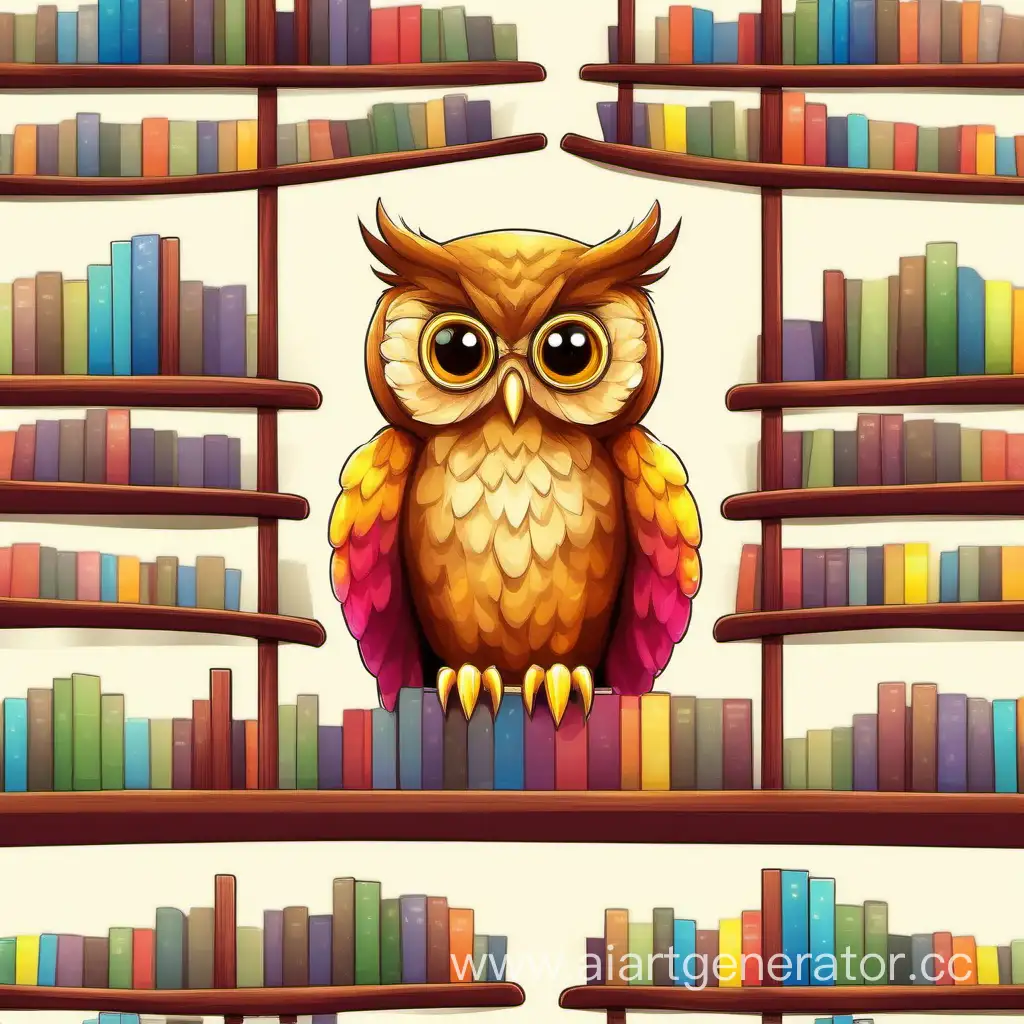 Joyful-Owl-Reading-Among-Colorful-Bookshelves