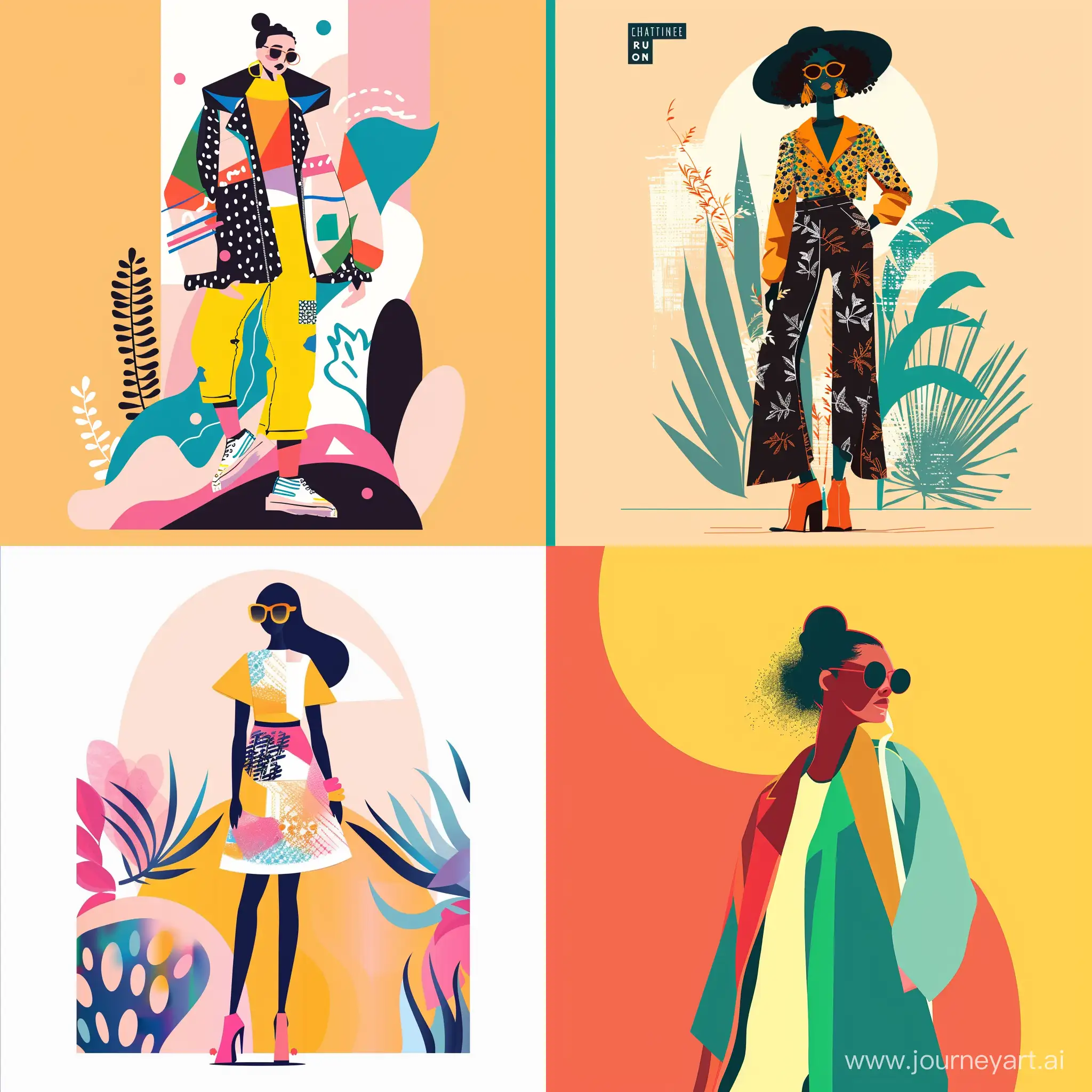 fashion illustration in the style of charming character illustrations, fashion illustration, abstract memphis, in vector, in flat style, high quality details, clear lines