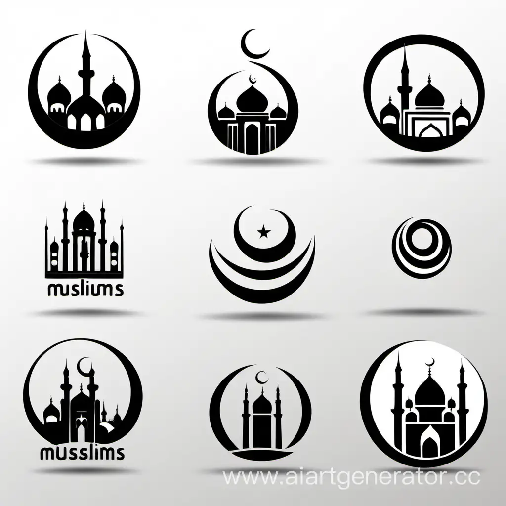 Варианты логотипов на тему "Мусульмане" в стиле минимализм, черно-белые