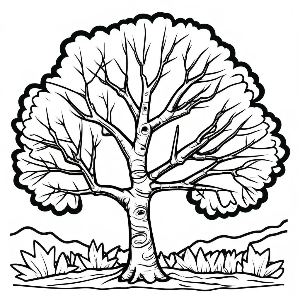 black outline drawing of an aspen tree for children's coloring book
