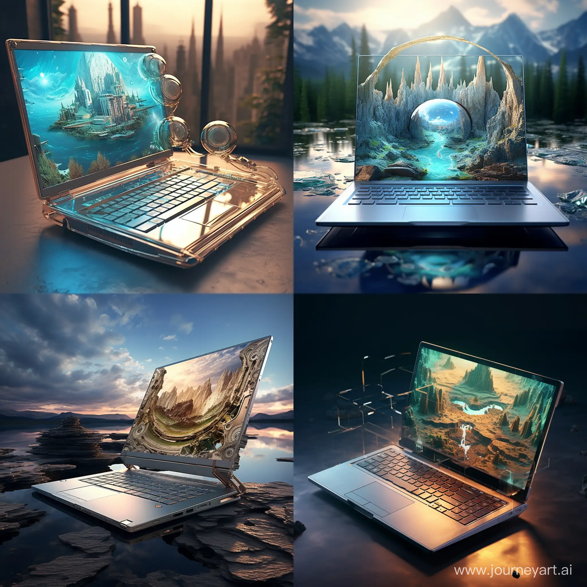 Futuristic laptop, futuristic world