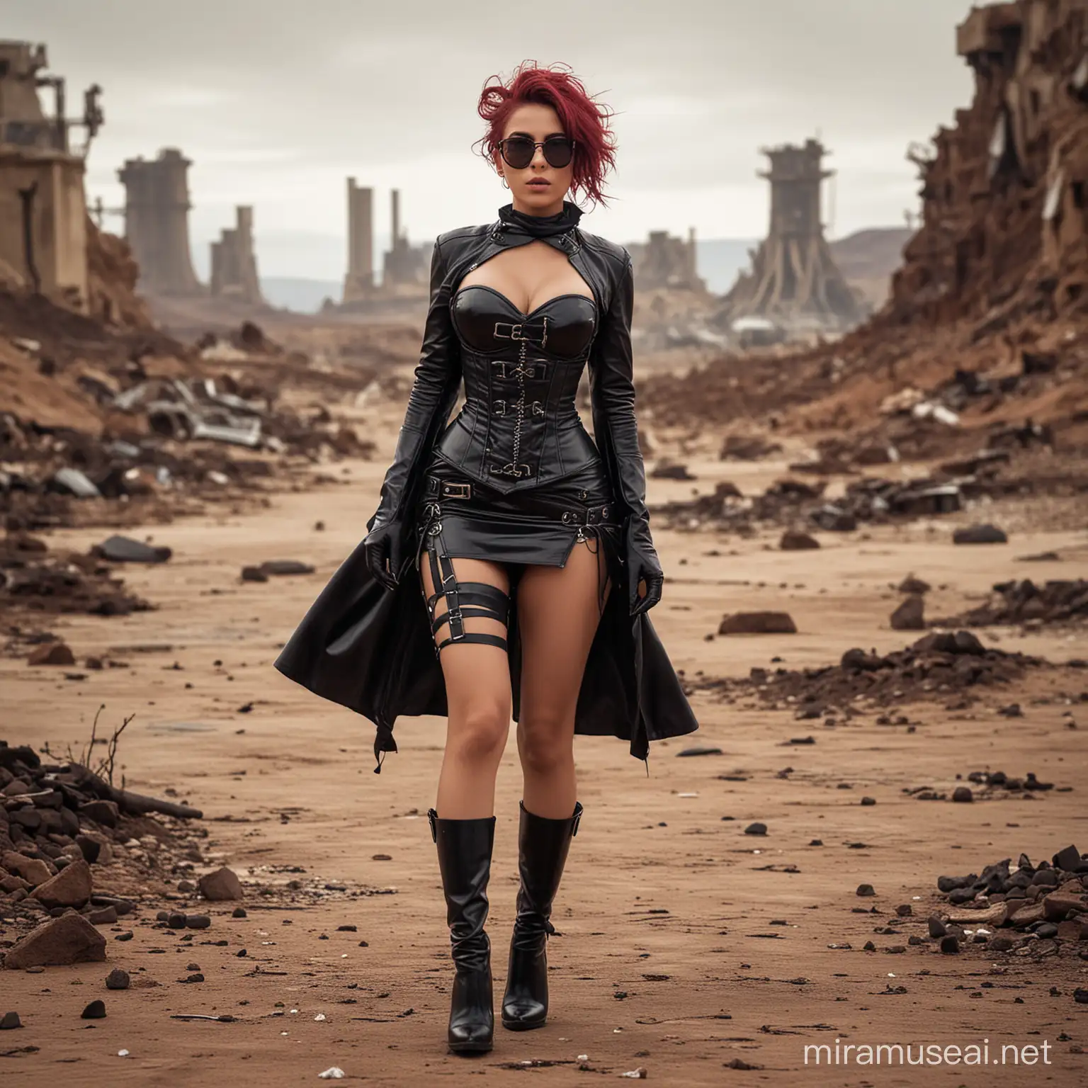 Exotic Woman in Latex Outfit Explores Radioactive Wasteland