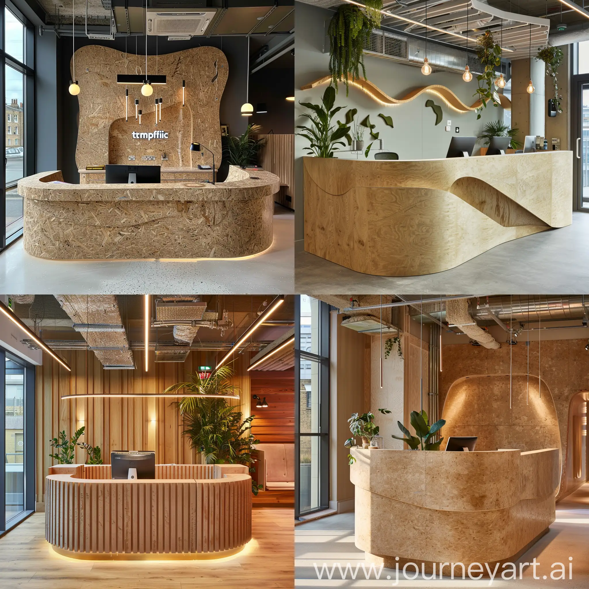 reception desk using unique and sustainable materials that is inspired by east london and trustpilots brand