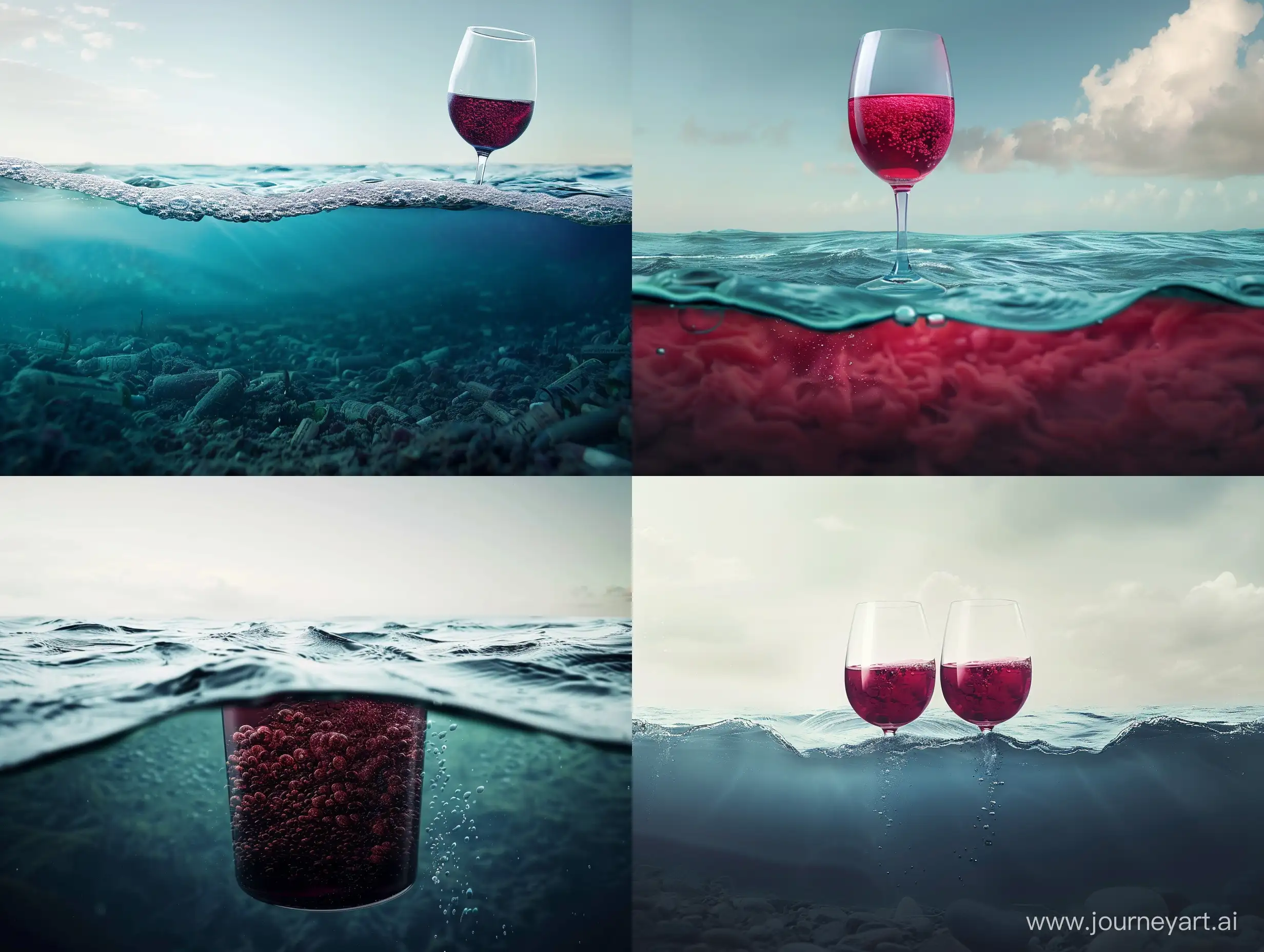 an ocean of wine half under the occean and half above