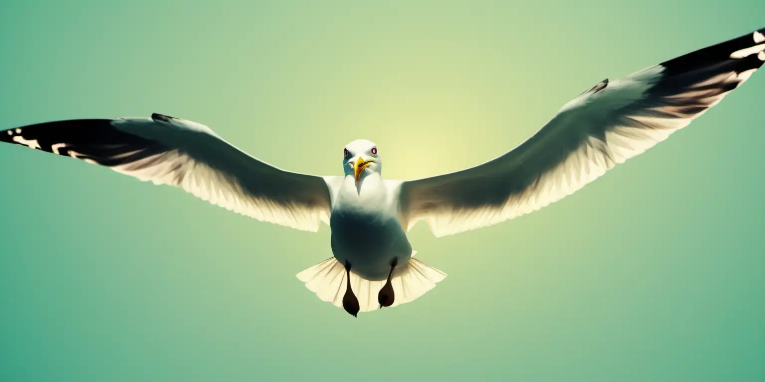 Colorful Cartoony Seagull Flying Towards Viewer
