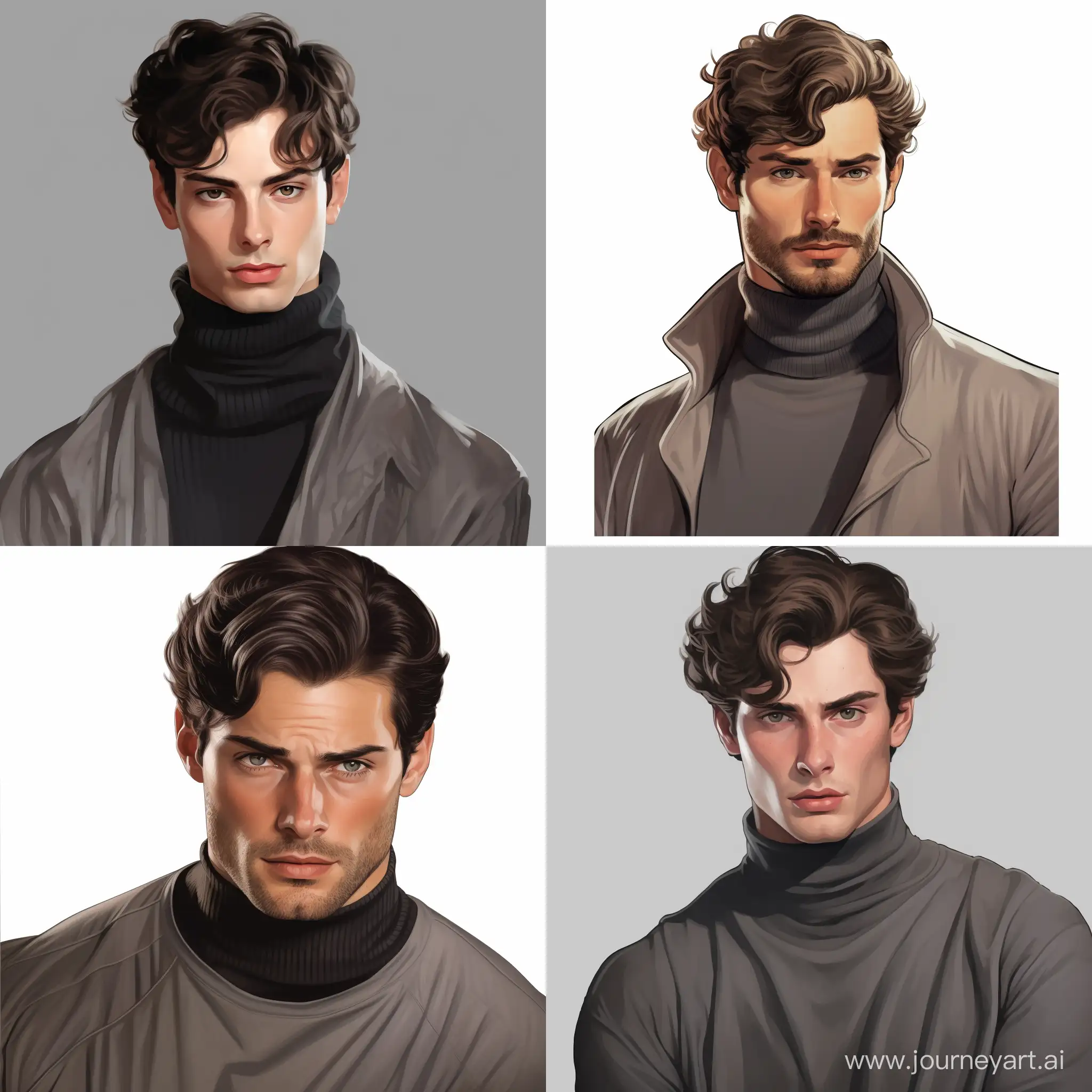 Casual-Brunette-Man-in-Stylish-Gray-Turtleneck-on-Transparent-Background