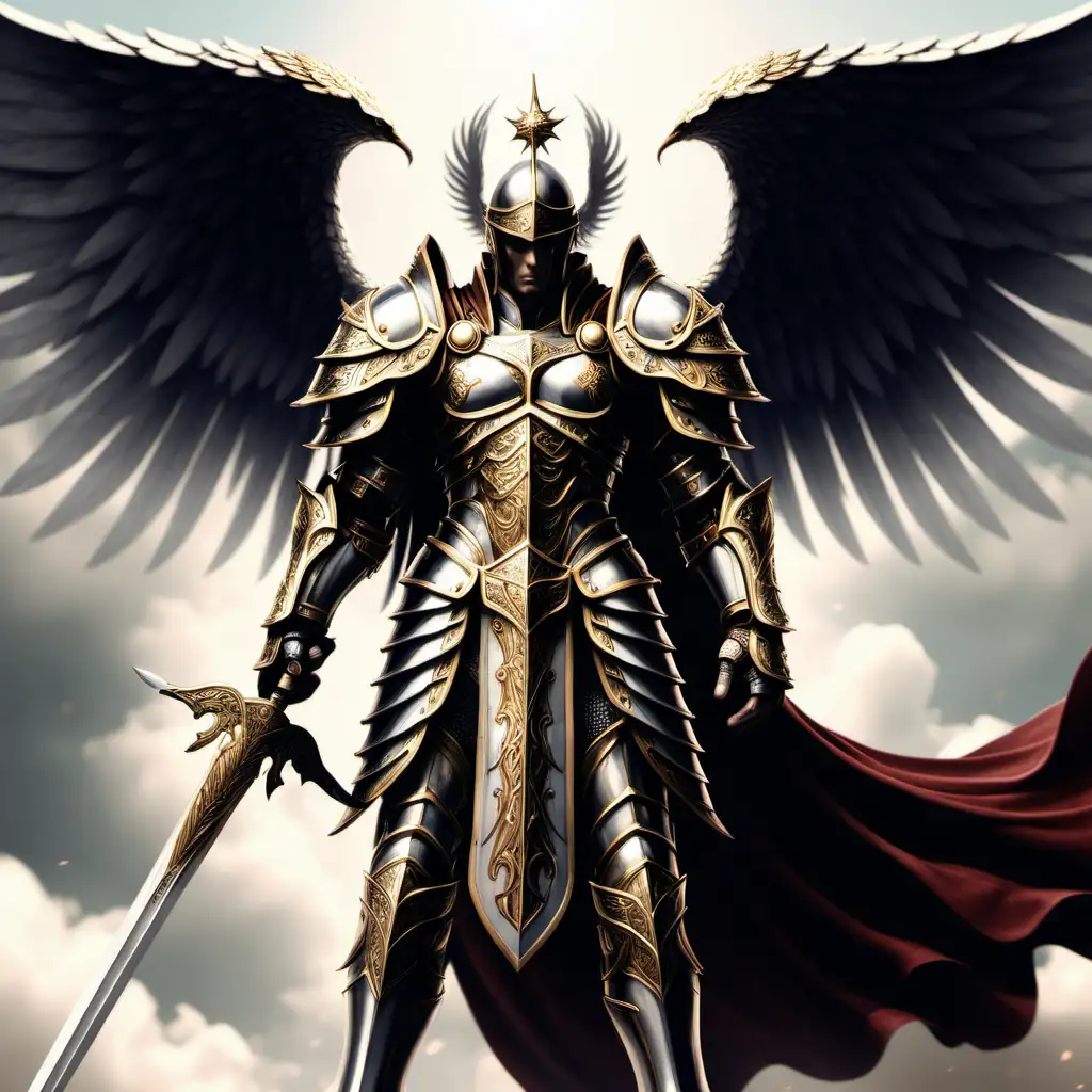 Winged Angel Kal Zyr in Majestic Holy Armor and Sword