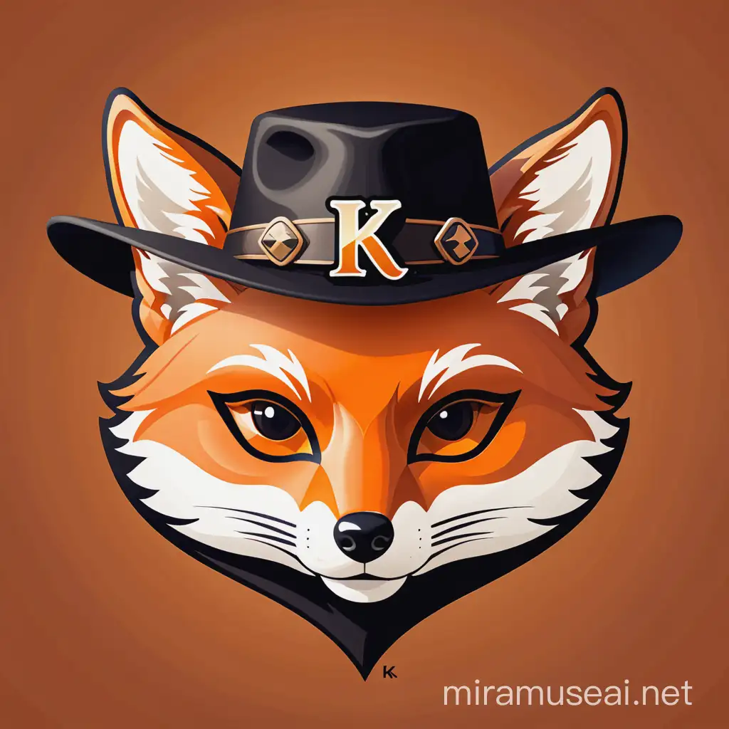 Fox Head Logo with Zorro Mask and Hat K Letter Design