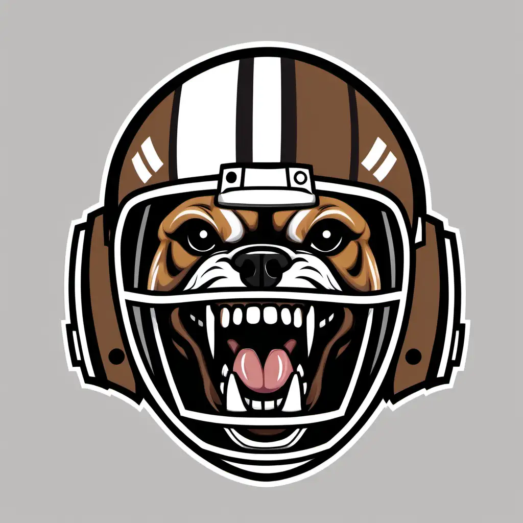 WE ARE BULDOGS, GROWLING TEETH, FOOTBALL, BROWN AND WHITE HELMET,, NO BACKGROUND
