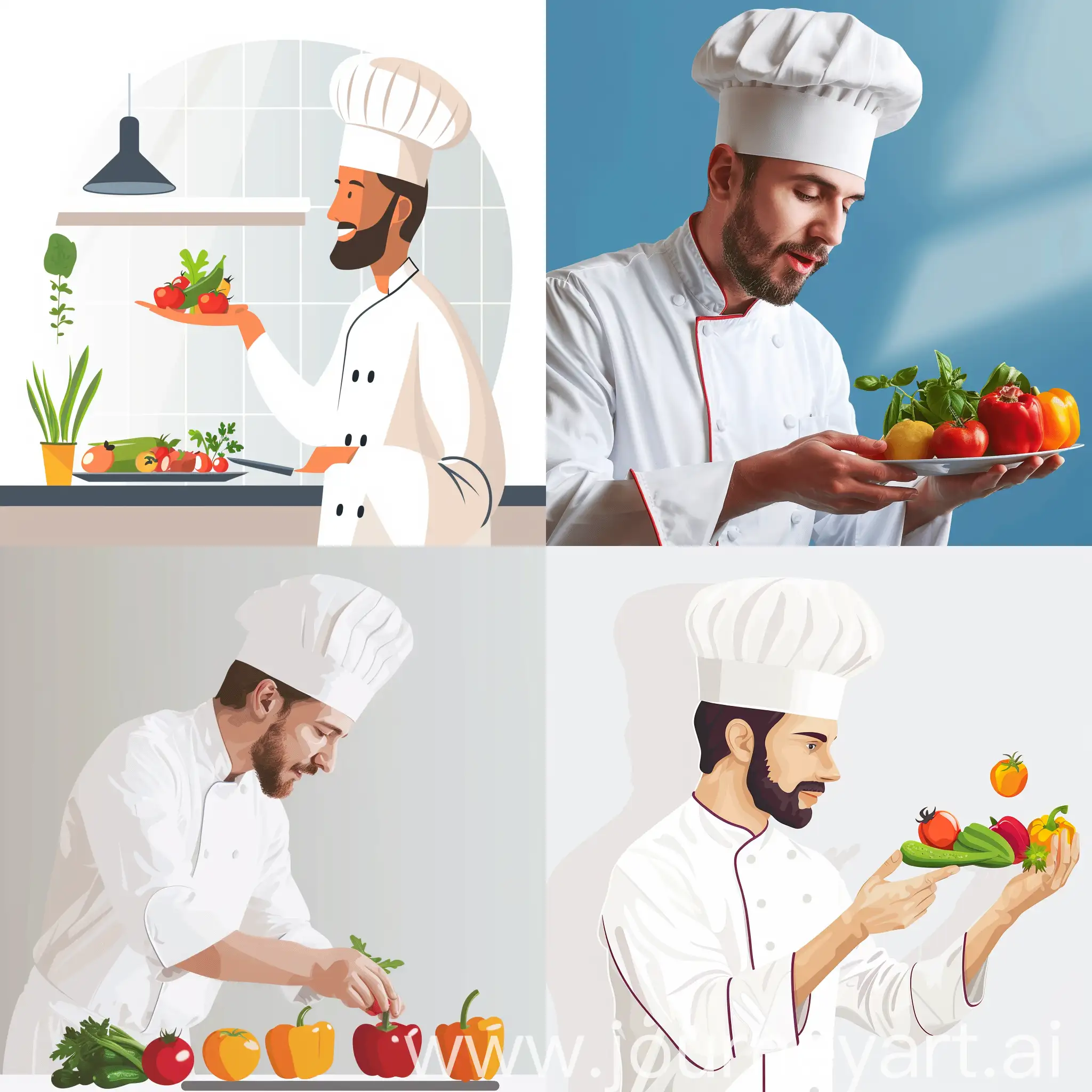 Chef-Inspecting-Fresh-Produce-Quality-in-Flat-Style-Under-Bright-Light