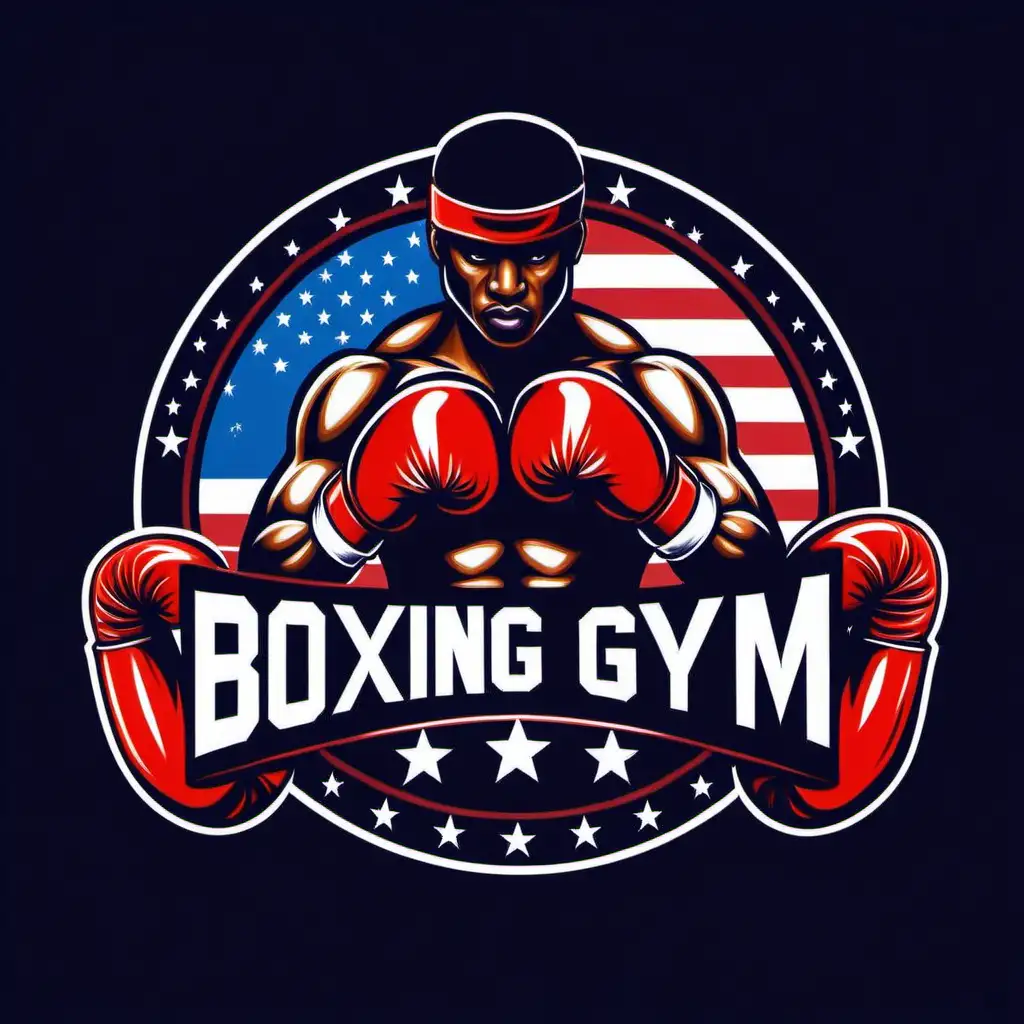 America Boxing Gym Logo with Fighter and Gloves