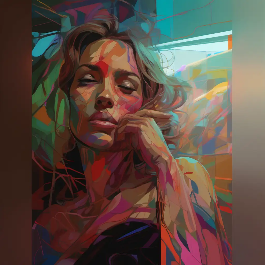image  with bright colors on her face, in the style of complex lines, detailed anatomy, martin ansin, colorful figures, trapped emotions depicted, picassoesque, figuration libre --ar 71:128 --stylize 750 --v 6
