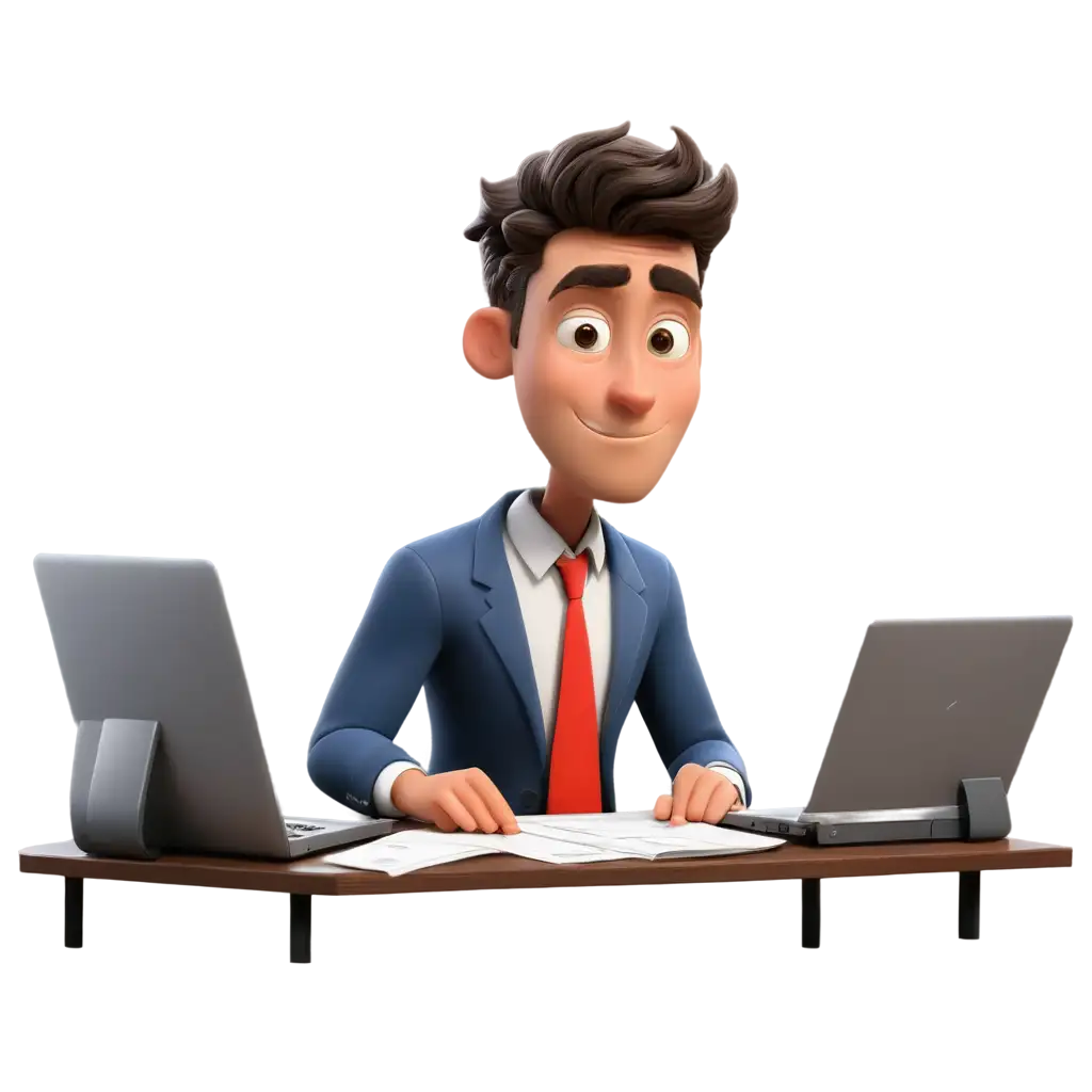 Professional-PNG-Cartoon-Illustration-Busy-Employee-at-Desk-with-Piles-of-Papers