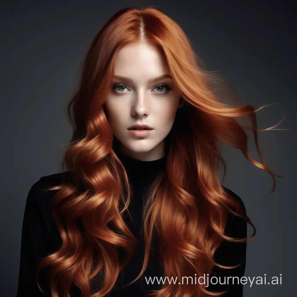 Stunning Woman with Sleek Copper Waves Elegant Hairstyle Portrait