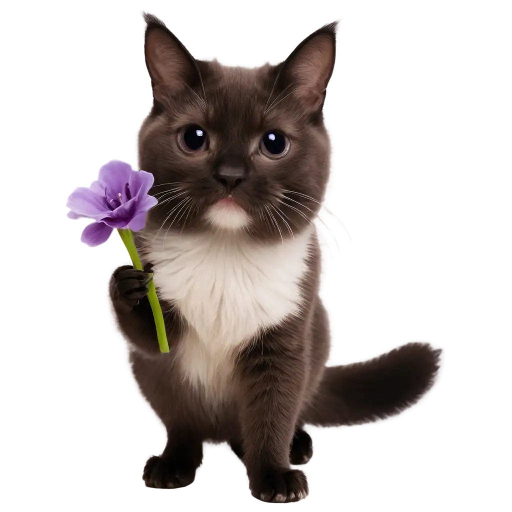Adorable-PNG-Illustration-Sweet-Cat-Receives-a-Violet-Flower-from-a-Squirrel