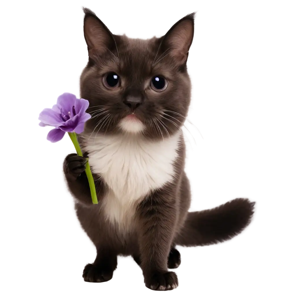 Super cute cat was given a violet flower by squirrel