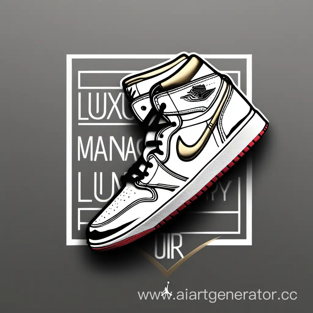 Logo "Luxury Manager" on the background of Nike Air Jordan 1 sneakers