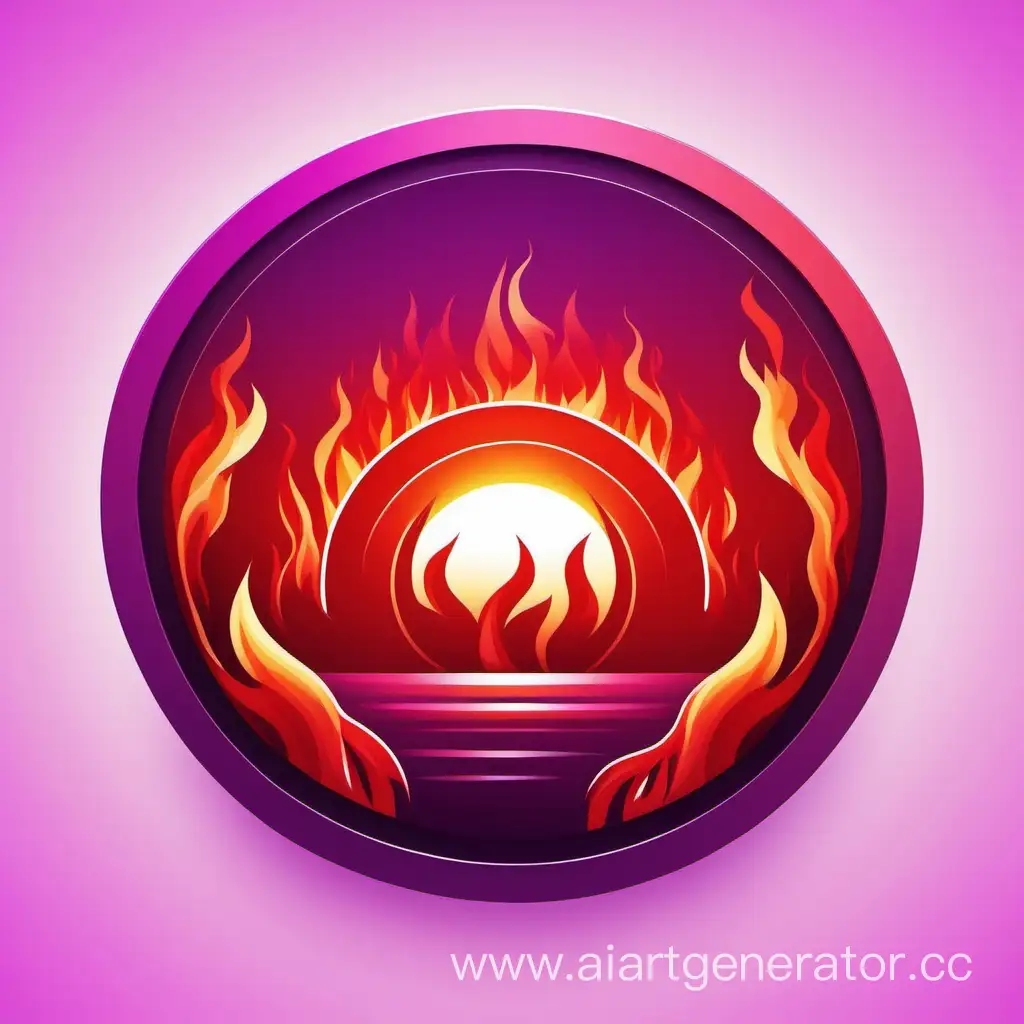 Circle icon with purple and red fire with sunset