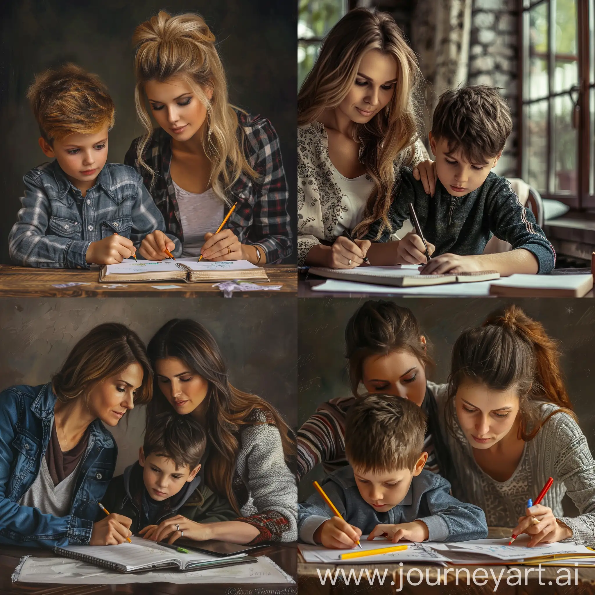 Beautiful-Parents-and-Child-Doing-Homework-Together