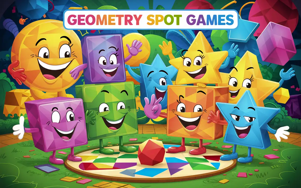 Geometry Spot Games: Where Fun Meets Learning. Write the text on picture