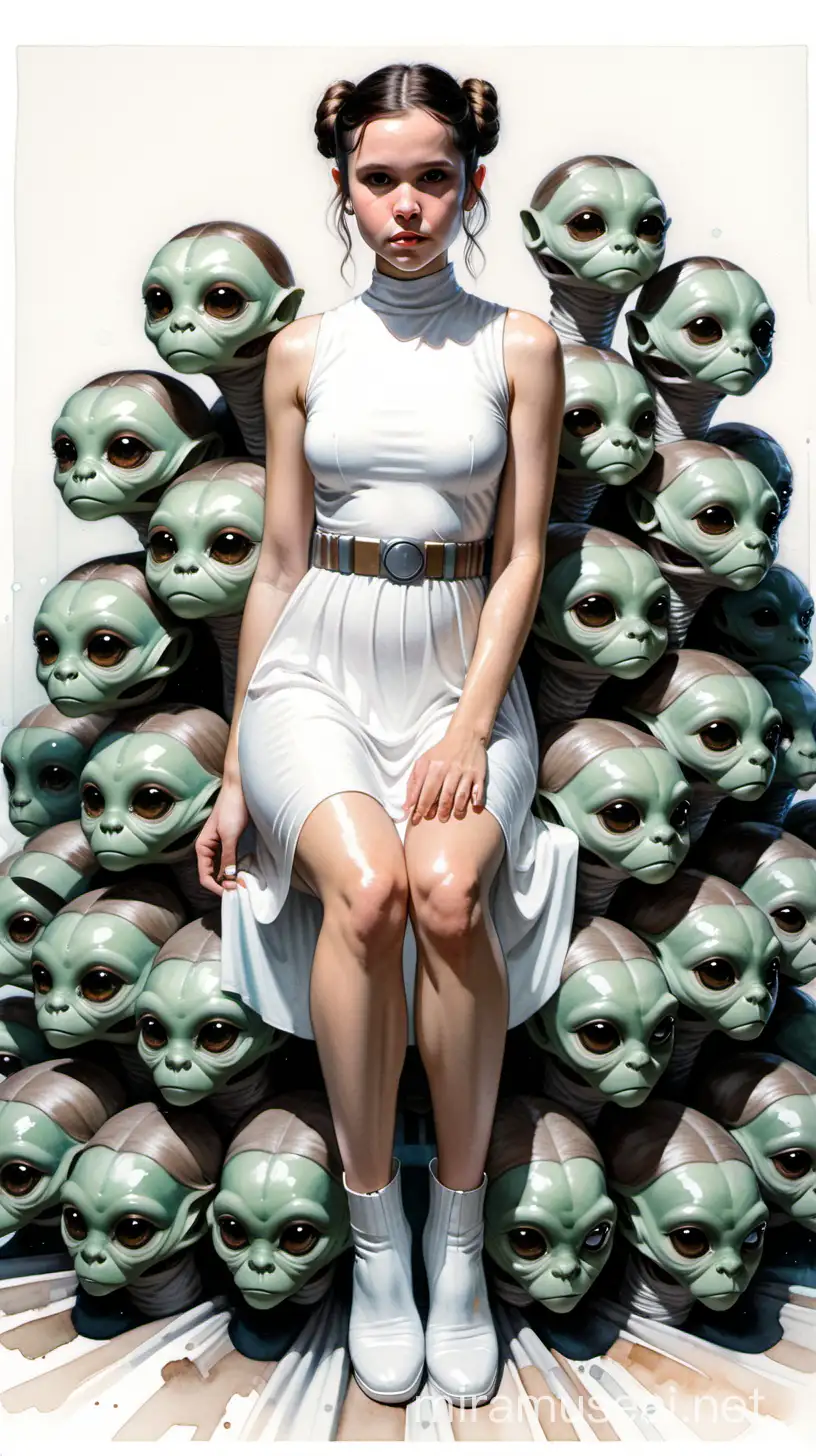 Millie Bobby Brown as Young Princess Leia Sitting on Pile of Alien Heads