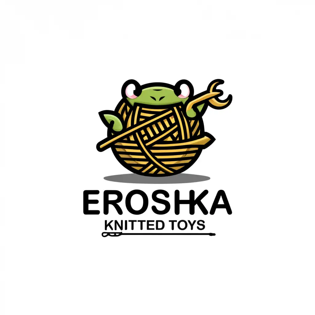 LOGO-Design-for-Eroshka-Knitted-Toys-Playful-Concept-with-Yarn-Ball-Crochet-Hook-and-Turtle