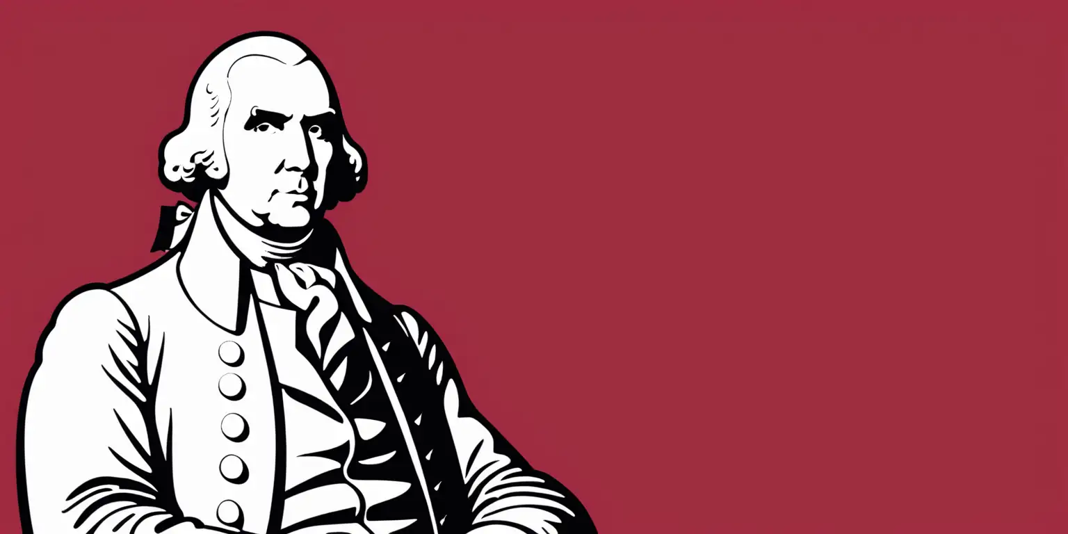 carton of James Madison
with a solid red background