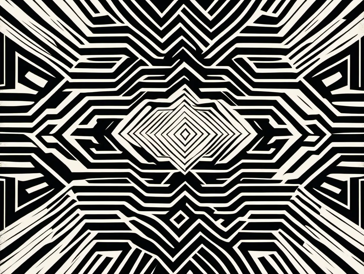 Symmetrical Minimalist Vector Art Stencil Silhouette in Black and White