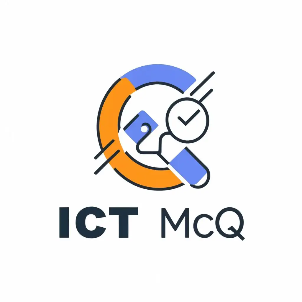 a logo design,with the text "ICT MCQ", main symbol:ICT MCQ,Moderate,clear background