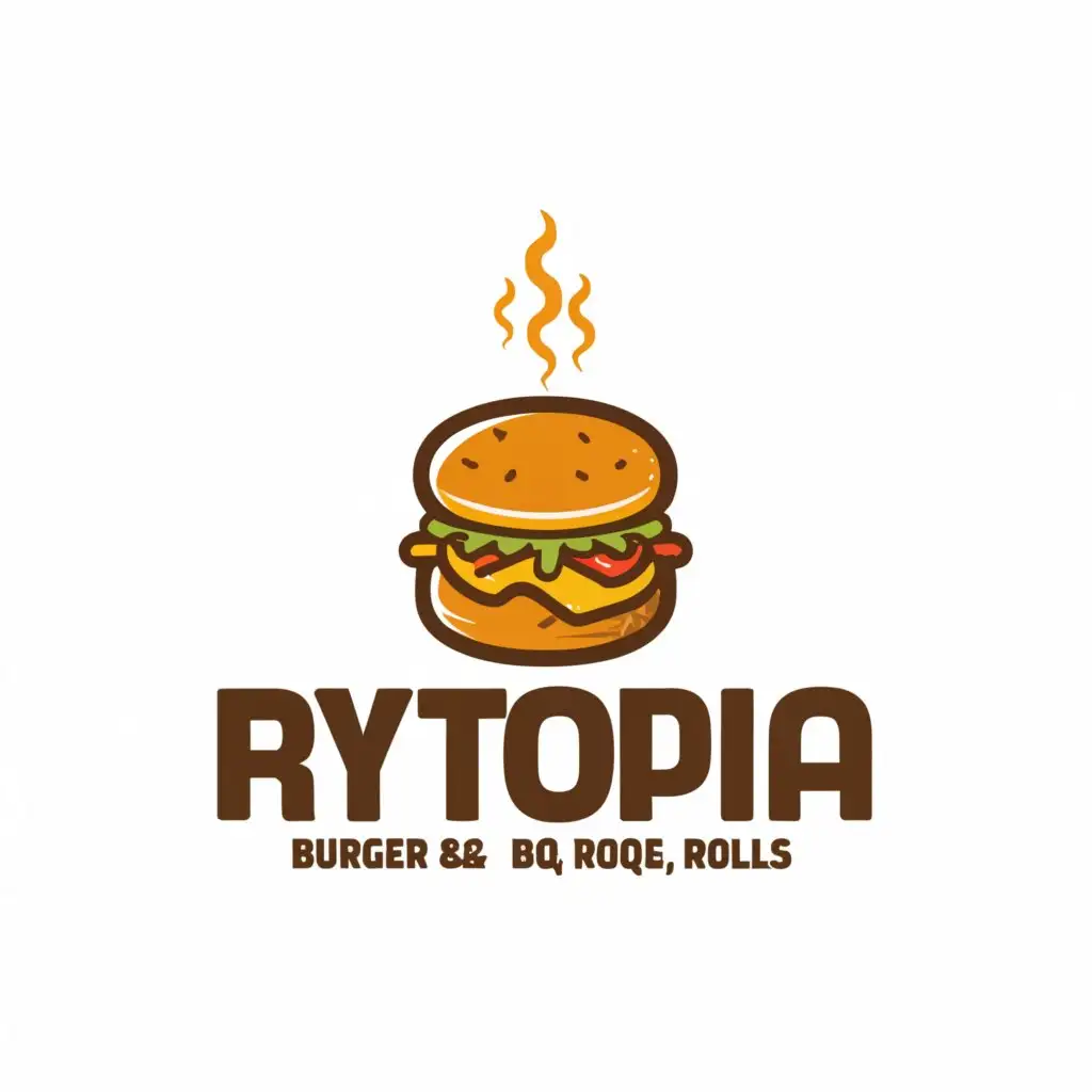 a logo design,with the text "frytopia", main symbol:resturant,burger,fries,bbq,roll,Moderate,be used in Restaurant industry,clear background