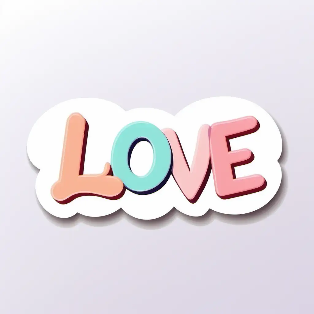 Pastel Love Typography in Cartoon Style on White Background